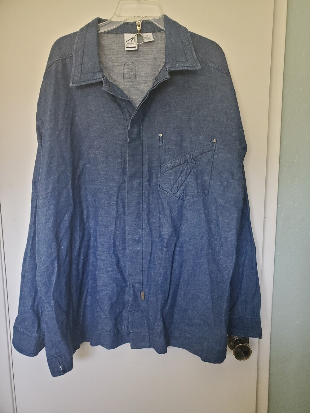 Vtg Karl Kani Denim Long Sleeve Shirt Men's XL Snap Front Relaxed Fit Indigo